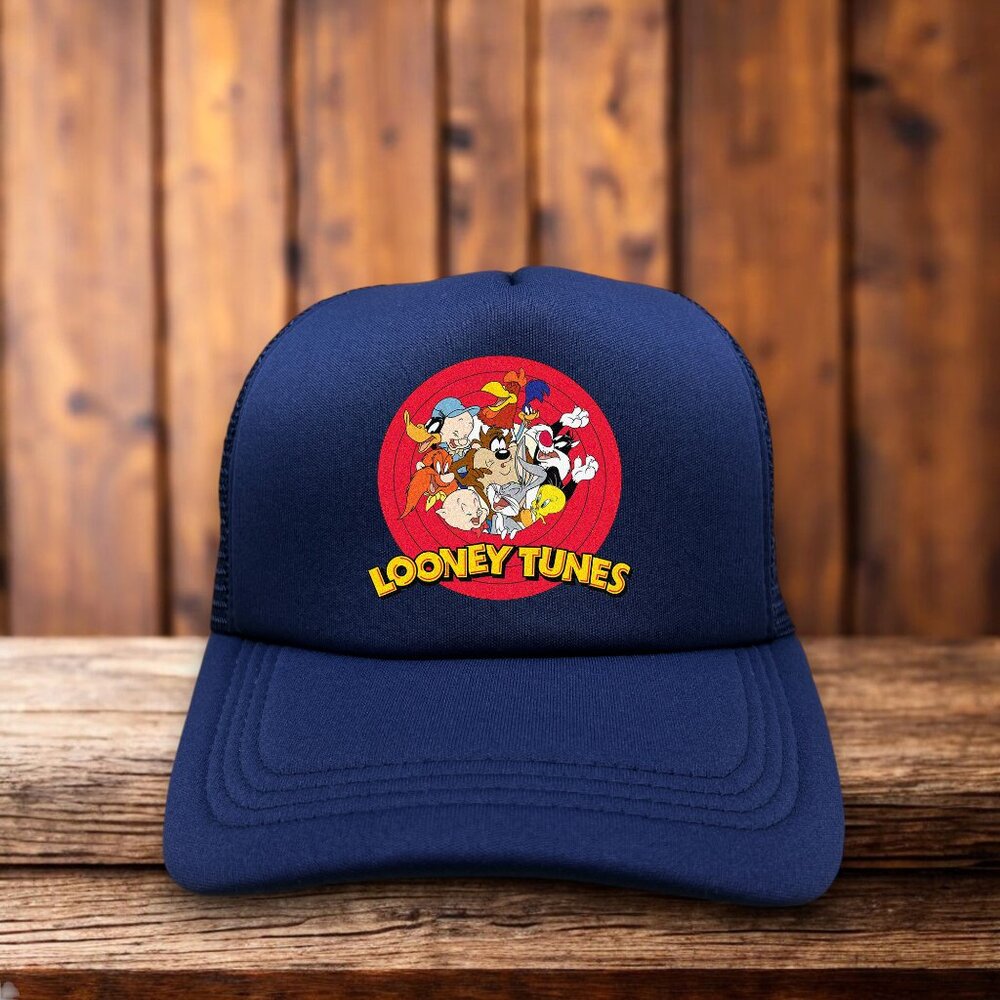 Looney Tunes Mens Trucker Hat Blue Snapback Retro Vintage Cartoon Baseball Cap